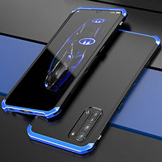 Handyhülle Hülle Luxus Aluminium Metall Tasche für Oppo Find X2 Lite Blau und Schwarz