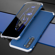 Handyhülle Hülle Luxus Aluminium Metall Tasche für Oppo Find X2 Lite Silber und Blau
