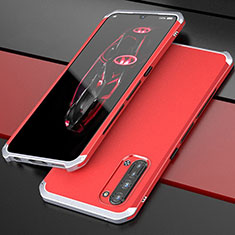 Handyhülle Hülle Luxus Aluminium Metall Tasche für Oppo Find X2 Lite Silber und Rot