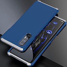 Handyhülle Hülle Luxus Aluminium Metall Tasche für Oppo Find X2 Neo Silber und Blau