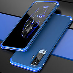 Handyhülle Hülle Luxus Aluminium Metall Tasche für Vivo X50 5G Blau