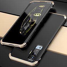 Handyhülle Hülle Luxus Aluminium Metall Tasche für Vivo X50 5G Gold und Schwarz