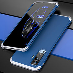 Handyhülle Hülle Luxus Aluminium Metall Tasche für Vivo X50 5G Silber und Blau
