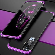 Handyhülle Hülle Luxus Aluminium Metall Tasche für Vivo X50 5G Violett und Schwarz