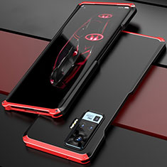 Handyhülle Hülle Luxus Aluminium Metall Tasche für Vivo X51 5G Rot und Schwarz