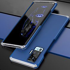 Handyhülle Hülle Luxus Aluminium Metall Tasche für Vivo X51 5G Silber und Blau