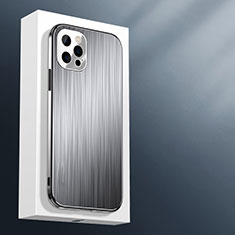 Handyhülle Hülle Luxus Aluminium Metall Tasche M01 für Apple iPhone 14 Pro Silber