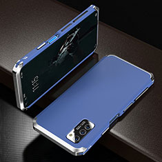 Handyhülle Hülle Luxus Aluminium Metall Tasche M01 für Huawei Honor View 30 5G Silber und Blau