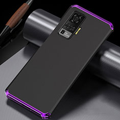 Handyhülle Hülle Luxus Aluminium Metall Tasche M02 für Vivo X50 Pro 5G Violett und Schwarz