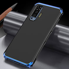 Handyhülle Hülle Luxus Aluminium Metall Tasche M03 für Vivo X50 5G Blau und Schwarz