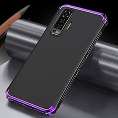 Handyhülle Hülle Luxus Aluminium Metall Tasche M03 für Vivo X50 5G Violett und Schwarz
