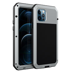 Handyhülle Hülle Luxus Aluminium Metall Tasche N01 für Apple iPhone 12 Pro Max Silber