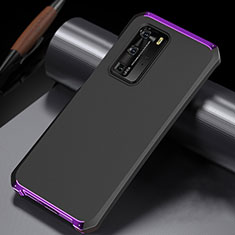 Handyhülle Hülle Luxus Aluminium Metall Tasche N02 für Huawei P40 Pro Violett und Schwarz