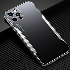 Handyhülle Hülle Luxus Aluminium Metall Tasche T01 für Apple iPhone 12 Pro Max Silber