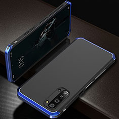 Handyhülle Hülle Luxus Aluminium Metall Tasche T01 für Oppo A91 Blau und Schwarz