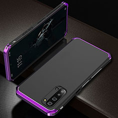 Handyhülle Hülle Luxus Aluminium Metall Tasche T01 für Oppo A91 Violett