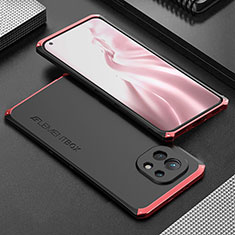 Handyhülle Hülle Luxus Aluminium Metall Tasche T01 für Xiaomi Mi 11 5G Rot und Schwarz
