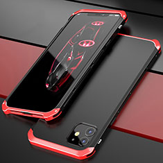Handyhülle Hülle Luxus Aluminium Metall Tasche T02 für Apple iPhone 12 Mini Rot und Schwarz