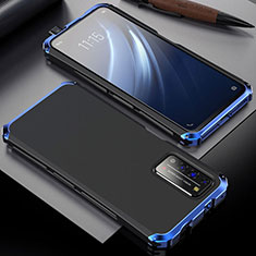 Handyhülle Hülle Luxus Aluminium Metall Tasche T02 für Huawei Honor X10 5G Blau und Schwarz