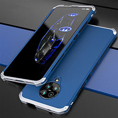 Handyhülle Hülle Luxus Aluminium Metall Tasche T03 für Xiaomi Redmi K30 Pro 5G Silber und Blau