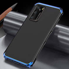 Handyhülle Hülle Luxus Aluminium Metall Tasche T04 für Huawei P40 Blau und Schwarz