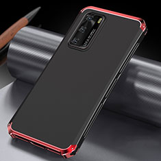Handyhülle Hülle Luxus Aluminium Metall Tasche T04 für Huawei P40 Rot und Schwarz