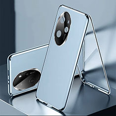 Handyhülle Hülle Luxus Aluminium Metall und Leder Tasche 360 Grad Ganzkörper P01 für Huawei Honor 100 Pro 5G Blau