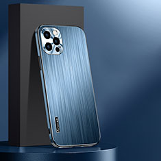 Handyhülle Hülle Luxus Aluminium Metall und Silikon Rahmen Tasche AT1 für Apple iPhone 13 Pro Max Blau