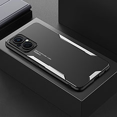 Handyhülle Hülle Luxus Aluminium Metall und Silikon Rahmen Tasche für Oppo Reno8 Lite 5G Silber