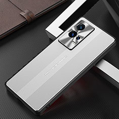 Handyhülle Hülle Luxus Aluminium Metall und Silikon Rahmen Tasche für Vivo iQOO 8 Pro 5G Silber