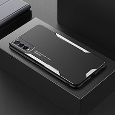 Handyhülle Hülle Luxus Aluminium Metall und Silikon Rahmen Tasche für Vivo Y11s Silber