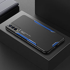 Handyhülle Hülle Luxus Aluminium Metall und Silikon Rahmen Tasche für Vivo Y12s Blau