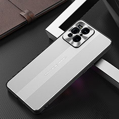 Handyhülle Hülle Luxus Aluminium Metall und Silikon Rahmen Tasche J01 für Oppo Find X3 Pro 5G Silber