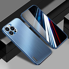 Handyhülle Hülle Luxus Aluminium Metall und Silikon Rahmen Tasche JL1 für Apple iPhone 13 Pro Blau