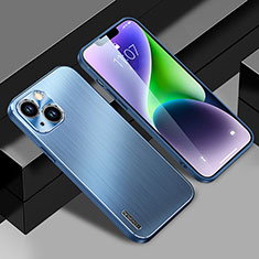 Handyhülle Hülle Luxus Aluminium Metall und Silikon Rahmen Tasche JL1 für Apple iPhone 14 Plus Blau