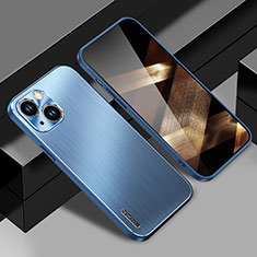 Handyhülle Hülle Luxus Aluminium Metall und Silikon Rahmen Tasche JL1 für Apple iPhone 15 Plus Blau