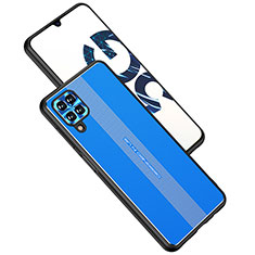 Handyhülle Hülle Luxus Aluminium Metall und Silikon Rahmen Tasche JL1 für Samsung Galaxy A12 Blau