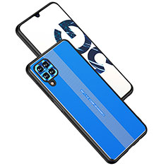 Handyhülle Hülle Luxus Aluminium Metall und Silikon Rahmen Tasche JL1 für Samsung Galaxy A12 Nacho Blau