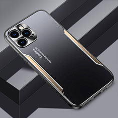 Handyhülle Hülle Luxus Aluminium Metall und Silikon Rahmen Tasche JL3 für Apple iPhone 13 Pro Gold