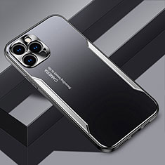 Handyhülle Hülle Luxus Aluminium Metall und Silikon Rahmen Tasche JL3 für Apple iPhone 13 Pro Max Silber