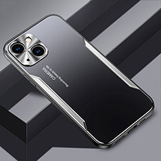 Handyhülle Hülle Luxus Aluminium Metall und Silikon Rahmen Tasche JL3 für Apple iPhone 14 Plus Silber