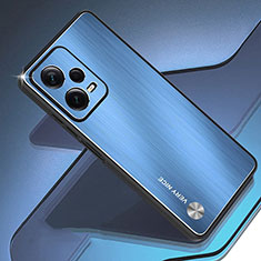 Handyhülle Hülle Luxus Aluminium Metall und Silikon Rahmen Tasche JS1 für Xiaomi Redmi Note 12 Explorer Blau