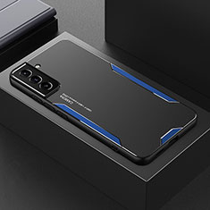 Handyhülle Hülle Luxus Aluminium Metall und Silikon Rahmen Tasche M01 für Samsung Galaxy S21 5G Blau