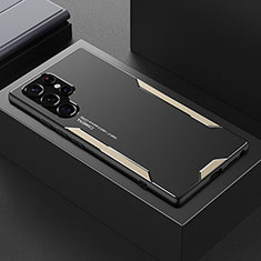Handyhülle Hülle Luxus Aluminium Metall und Silikon Rahmen Tasche M01 für Samsung Galaxy S21 Ultra 5G Gold