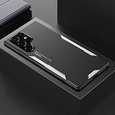 Handyhülle Hülle Luxus Aluminium Metall und Silikon Rahmen Tasche M01 für Samsung Galaxy S21 Ultra 5G Silber