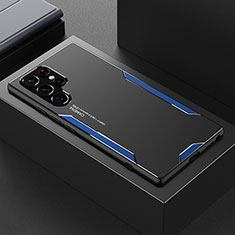 Handyhülle Hülle Luxus Aluminium Metall und Silikon Rahmen Tasche M01 für Samsung Galaxy S22 Ultra 5G Blau