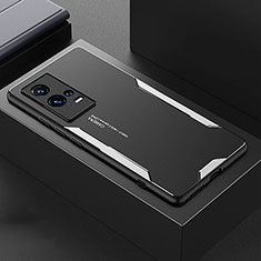 Handyhülle Hülle Luxus Aluminium Metall und Silikon Rahmen Tasche M01 für Vivo iQOO 8 5G Silber