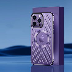 Handyhülle Hülle Luxus Aluminium Metall und Silikon Rahmen Tasche mit Mag-Safe Magnetic Magnetisch AC1 für Apple iPhone 13 Pro Max Violett