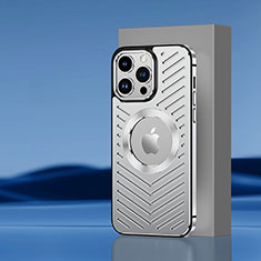 Handyhülle Hülle Luxus Aluminium Metall und Silikon Rahmen Tasche mit Mag-Safe Magnetic Magnetisch AC1 für Apple iPhone 13 Pro Silber