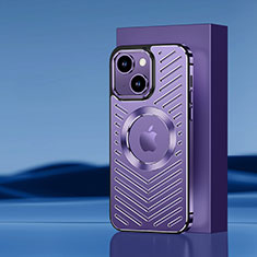 Handyhülle Hülle Luxus Aluminium Metall und Silikon Rahmen Tasche mit Mag-Safe Magnetic Magnetisch AC1 für Apple iPhone 14 Plus Violett